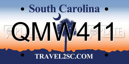 QMW411 South Carolina License Plate