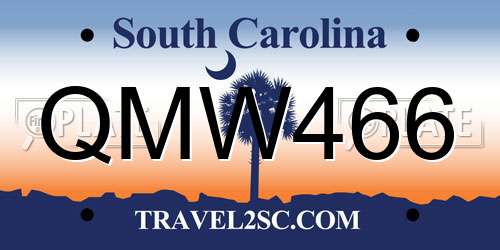 QMW466 South Carolina License Plate