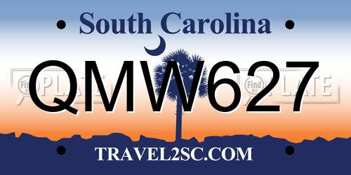 QMW627 South Carolina License Plate