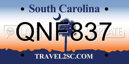 QNF837 South Carolina License Plate