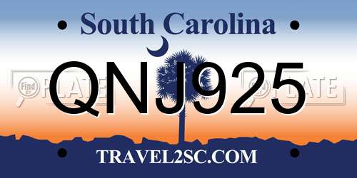QNJ925 South Carolina License Plate