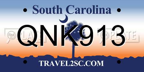 QNK913 South Carolina License Plate
