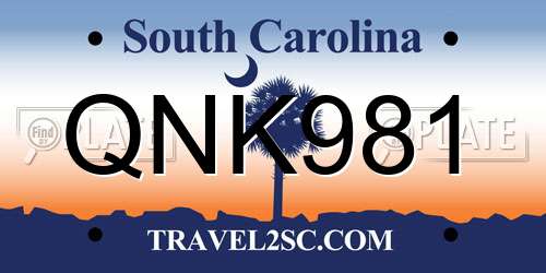 QNK981 South Carolina License Plate