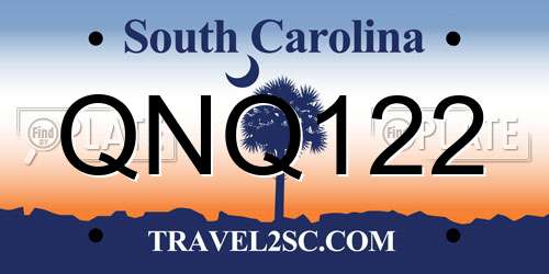 QNQ122 South Carolina License Plate