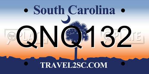 QNQ132 South Carolina License Plate