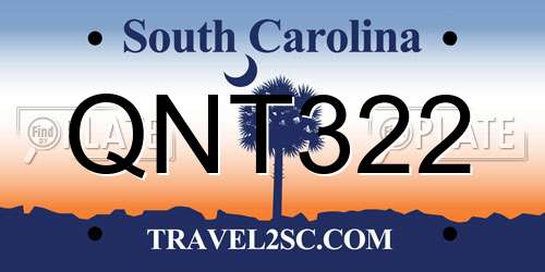 QNT322 South Carolina License Plate