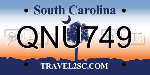 QNU749 South Carolina License Plate