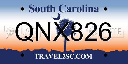 QNX826 South Carolina License Plate