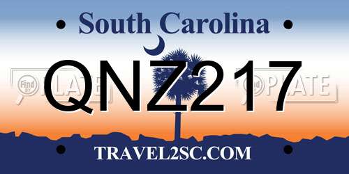 QNZ217 South Carolina License Plate