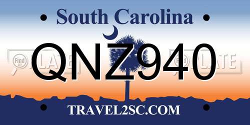 QNZ940 South Carolina License Plate