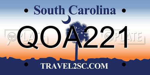 QOA221 South Carolina License Plate
