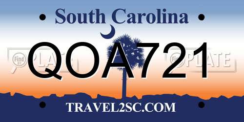 QOA721 South Carolina License Plate