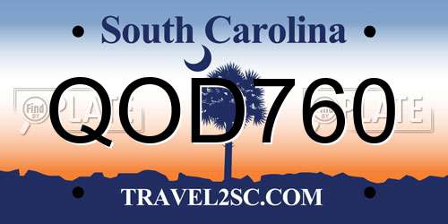 QOD760 South Carolina License Plate