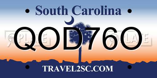 QOD76O South Carolina License Plate
