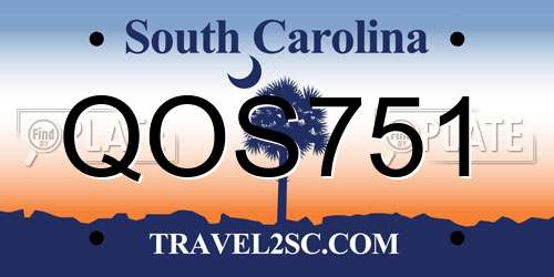 QOS751 South Carolina License Plate