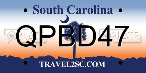 QPBD47 South Carolina License Plate