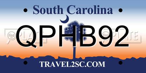 QPHB92 South Carolina License Plate