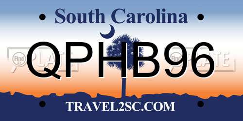 QPHB96 South Carolina License Plate