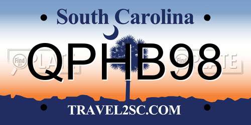 QPHB98 South Carolina License Plate