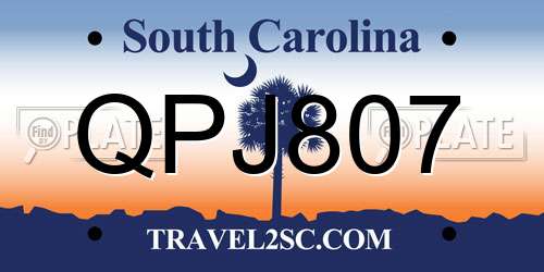 QPJ807 South Carolina License Plate