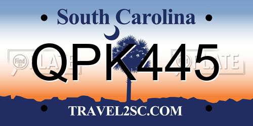 QPK445 South Carolina License Plate