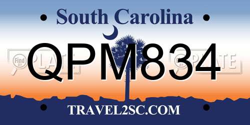 QPM834 South Carolina License Plate