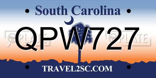 QPW727 South Carolina License Plate