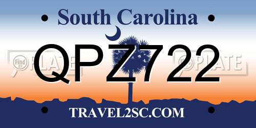 QPZ722 South Carolina License Plate