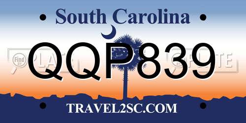 QQP839 South Carolina License Plate