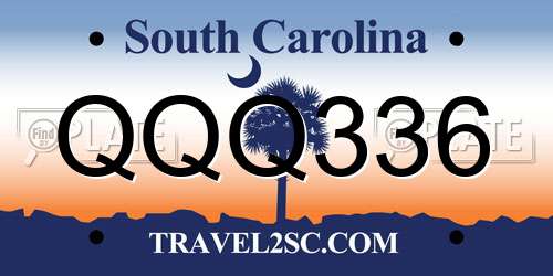QQQ336 South Carolina License Plate