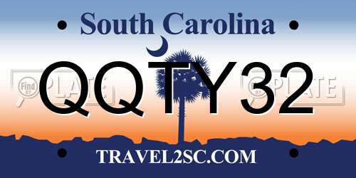 QQTY32 South Carolina License Plate