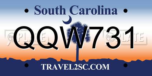 QQW731 South Carolina License Plate