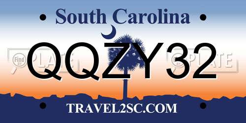 QQZY32 South Carolina License Plate