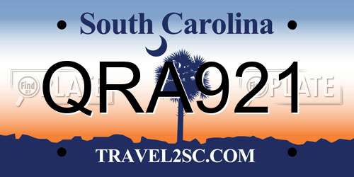 QRA921 South Carolina License Plate