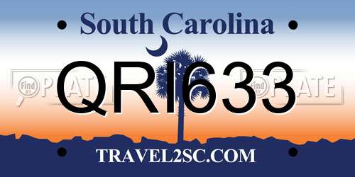 QRI633 South Carolina License Plate