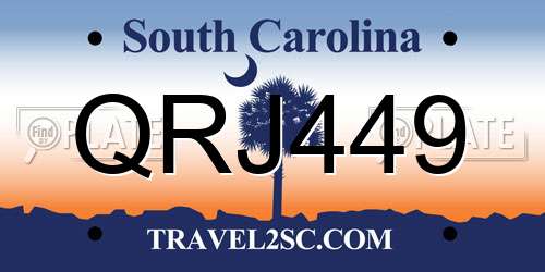QRJ449 South Carolina License Plate