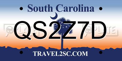 QS2Z7D South Carolina License Plate