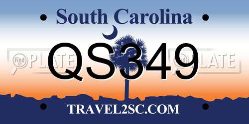 QS349 South Carolina License Plate