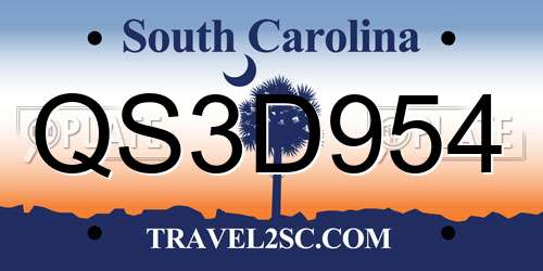 QS3D954 South Carolina License Plate