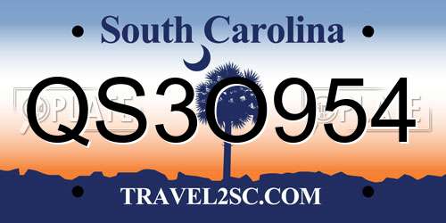 QS3O954 South Carolina License Plate