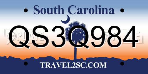 QS3Q984 South Carolina License Plate