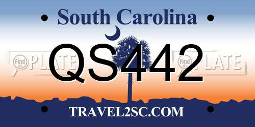 QS442 South Carolina License Plate