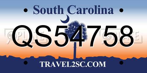 QS54758 South Carolina License Plate