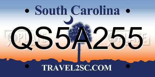 QS5A255 South Carolina License Plate