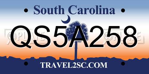 QS5A258 South Carolina License Plate