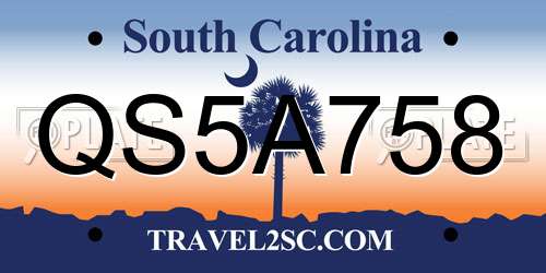 QS5A758 South Carolina License Plate