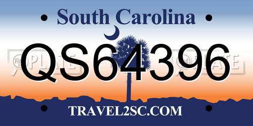 QS64396 South Carolina License Plate