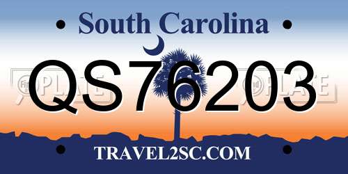 QS76203 South Carolina License Plate
