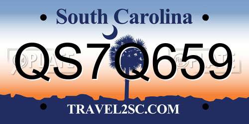 QS7Q659 South Carolina License Plate