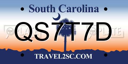 QS7T7D South Carolina License Plate